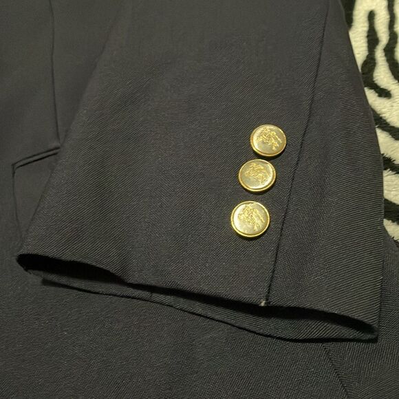 Burberrys luxurious Vintage men’s navy blue 100% wool suit blazer gold buttons - Picture 10 of 14